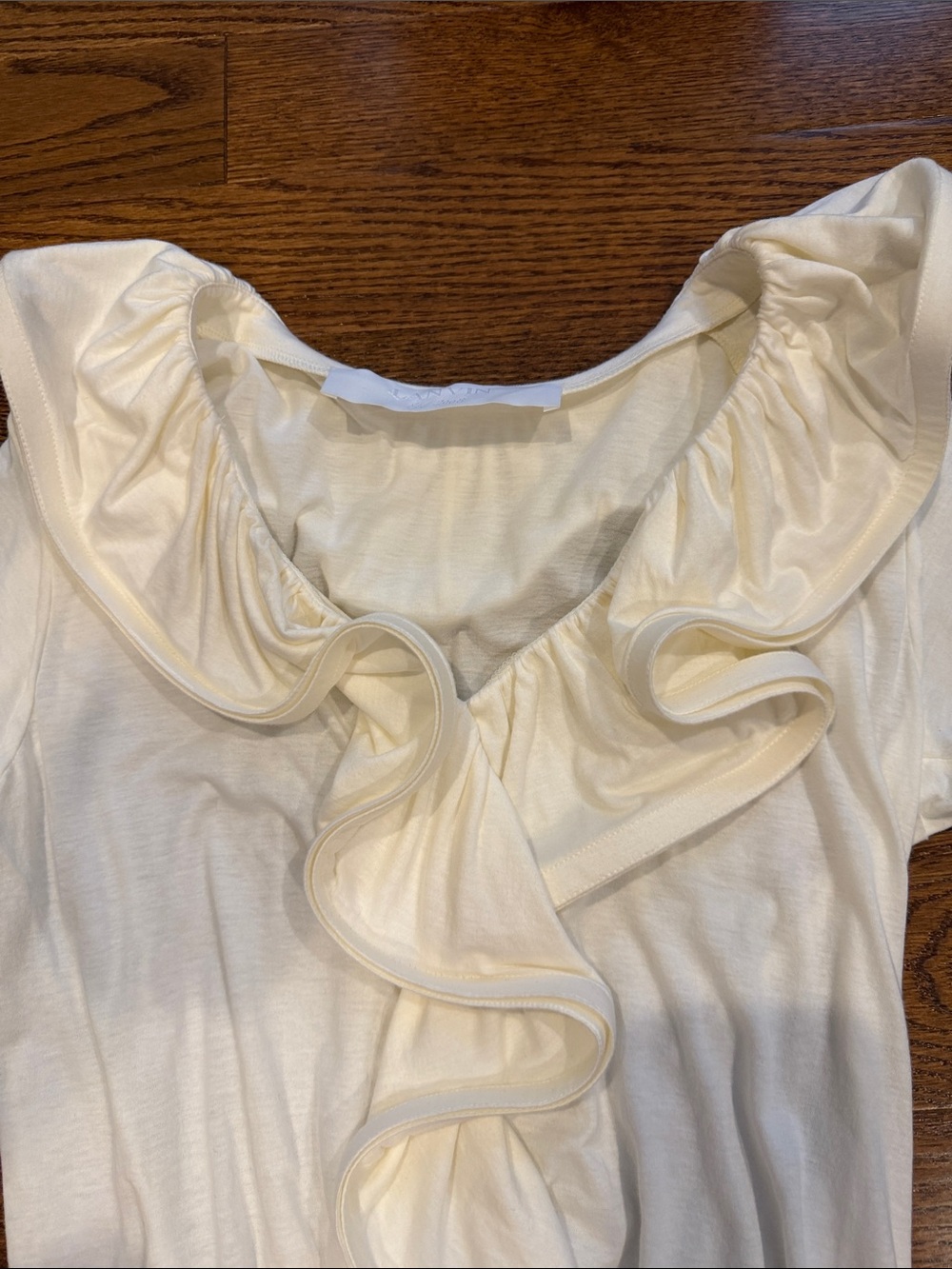 Lanvin Cream Ruffle-Front Short Sleeve Top - Picture 3 of 11